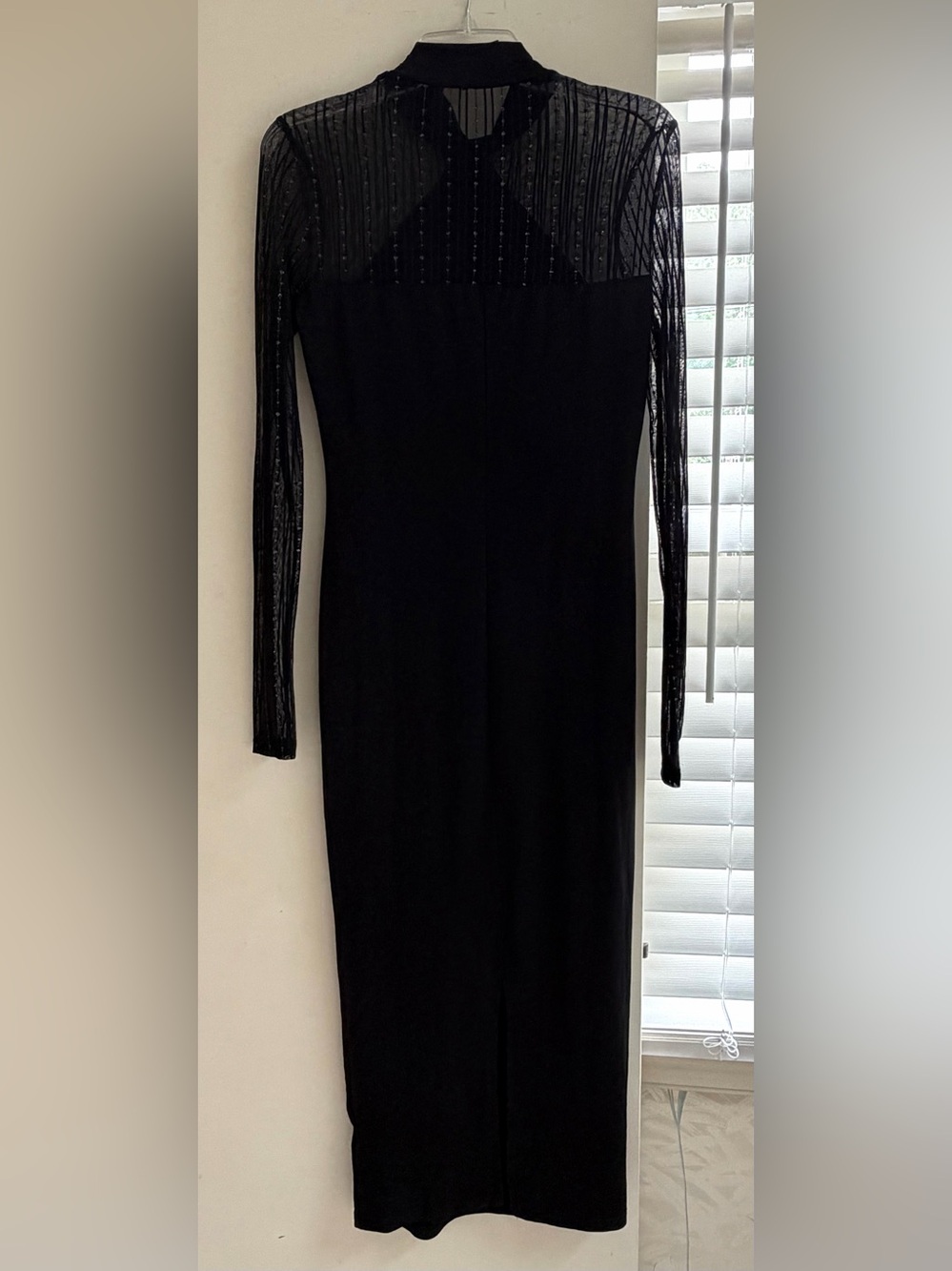 Black Long Sleeve Sheer Yoke Bodycon Dress